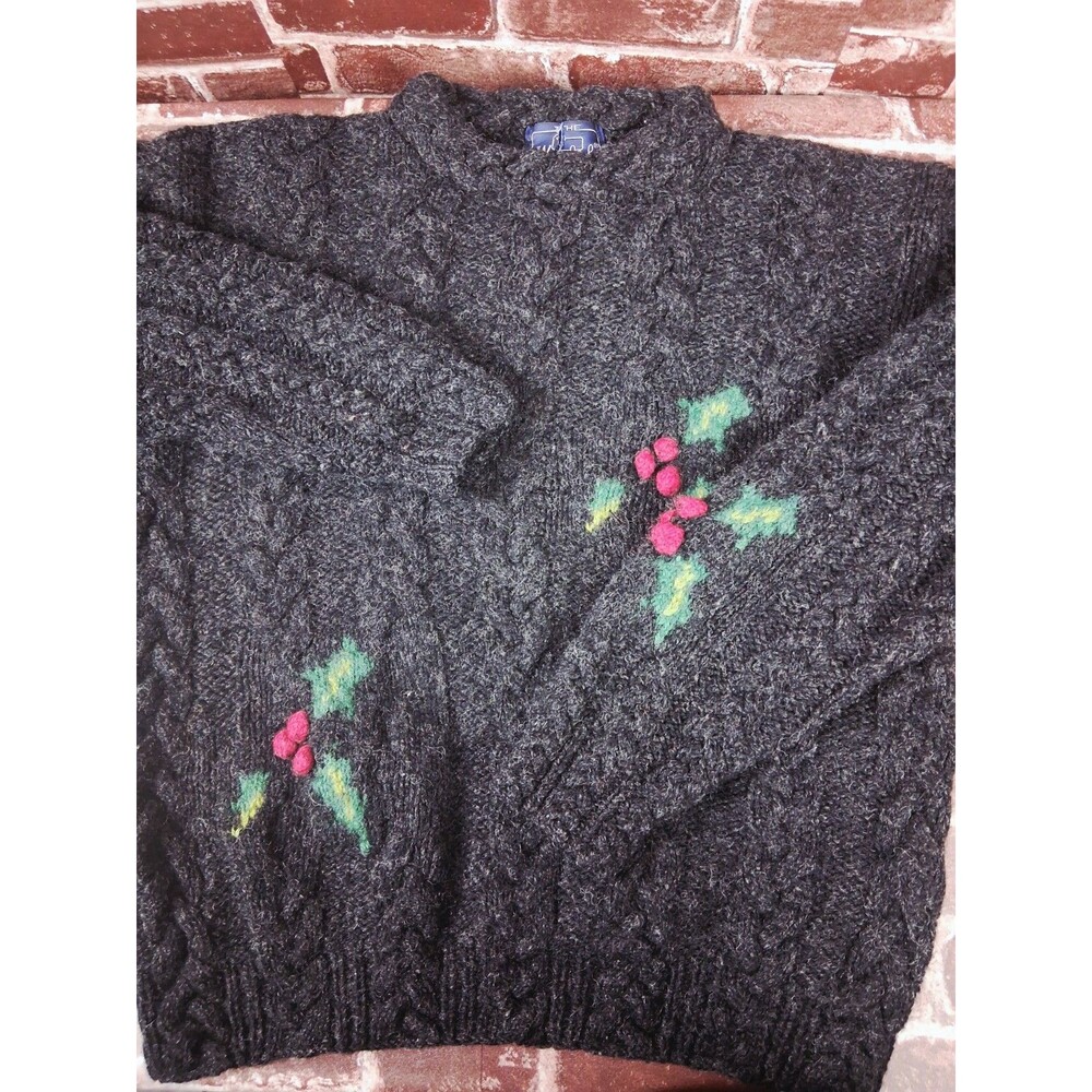 Vintage Woolrich Cable Knit Sweater Womens M Wool Fisherman XMAS Holly Chunky